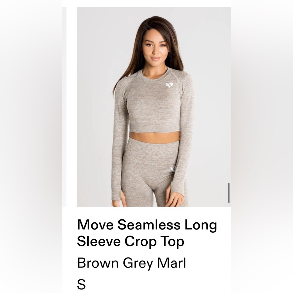 NEW! Move Seamless Long Sleeve Crop Top - Brown Grey Marl